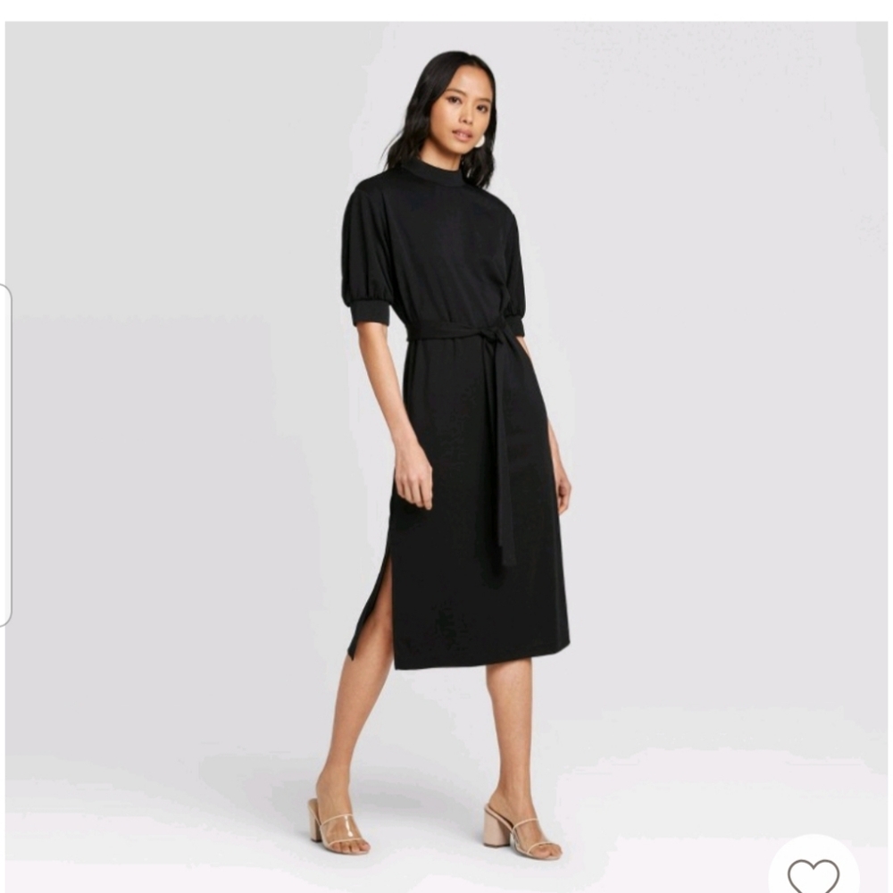 Womens High Neck A Line Midi Dress